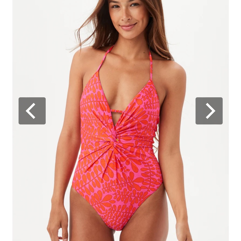 Trina Turk Swimwear Women’s Trellis Plunge One Piece Swimsuit, size 6.